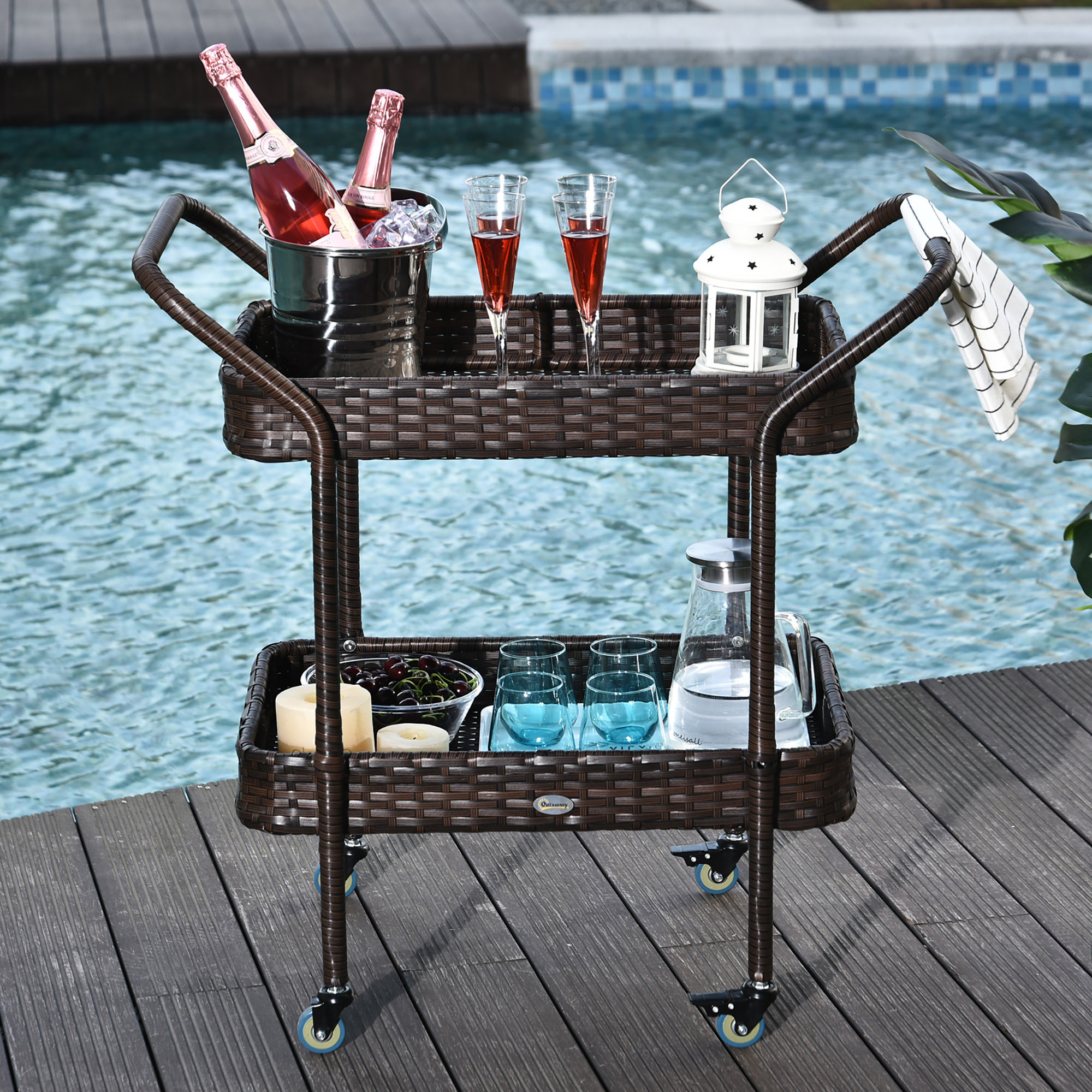 Outsunny Rattan Food and Serving Bar Cart Reviews Wayfair